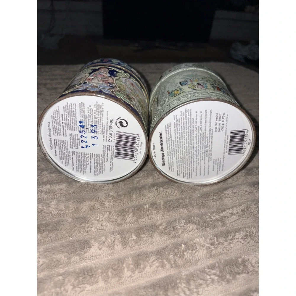 Vintage F.G. Metzger German Cookie Tin Lot, Nuremberg Lebkuchen‎ Round Tins